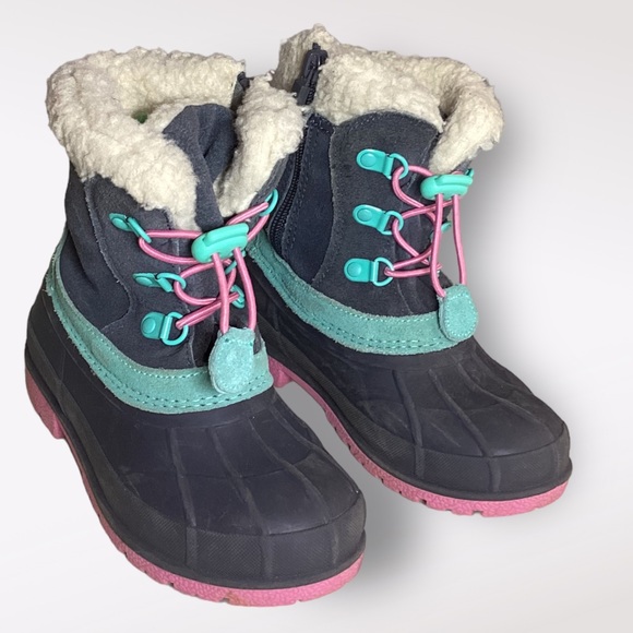 Cat & Jack Toddler Snowboots Shoes Faux Fur Sz 11 Fuzzy Colorful Leather - Picture 5 of 9